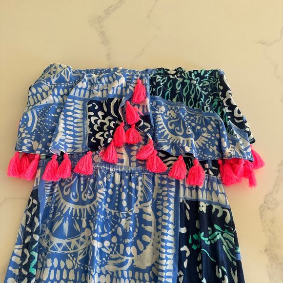 Lilly Pulitzer Meridian Deep Indigo Leied Back Tassel Midi Strapless Dress - Picture 2 of 9